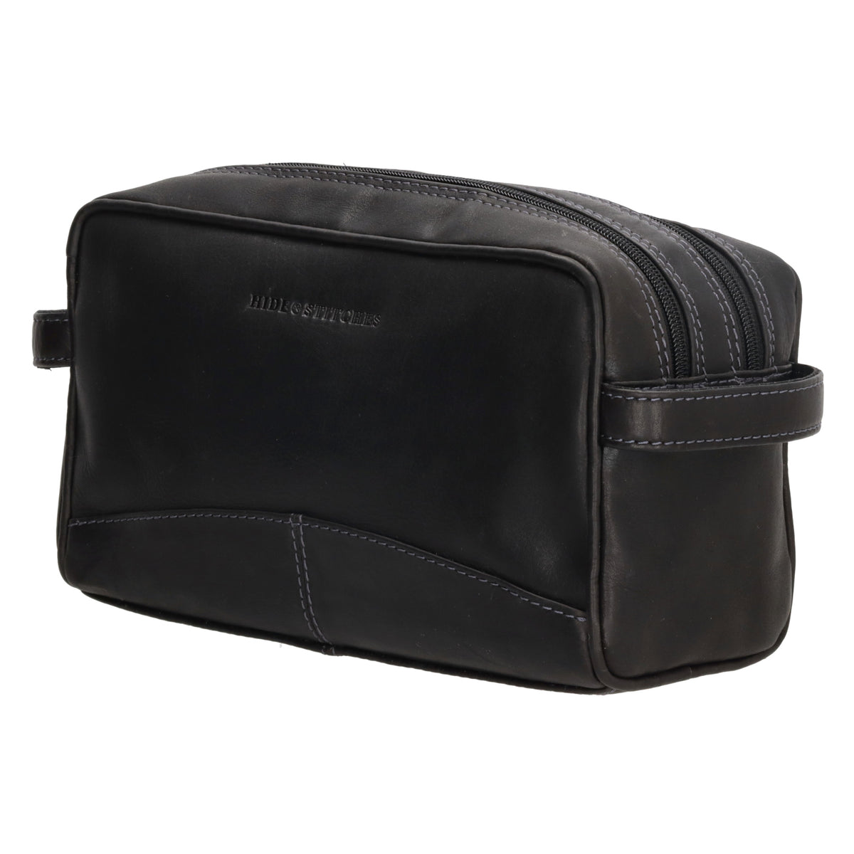 Kulturtasche 25x15cm in Schwarz aus Leder mit zwei Fächern - leder-accessoires.com