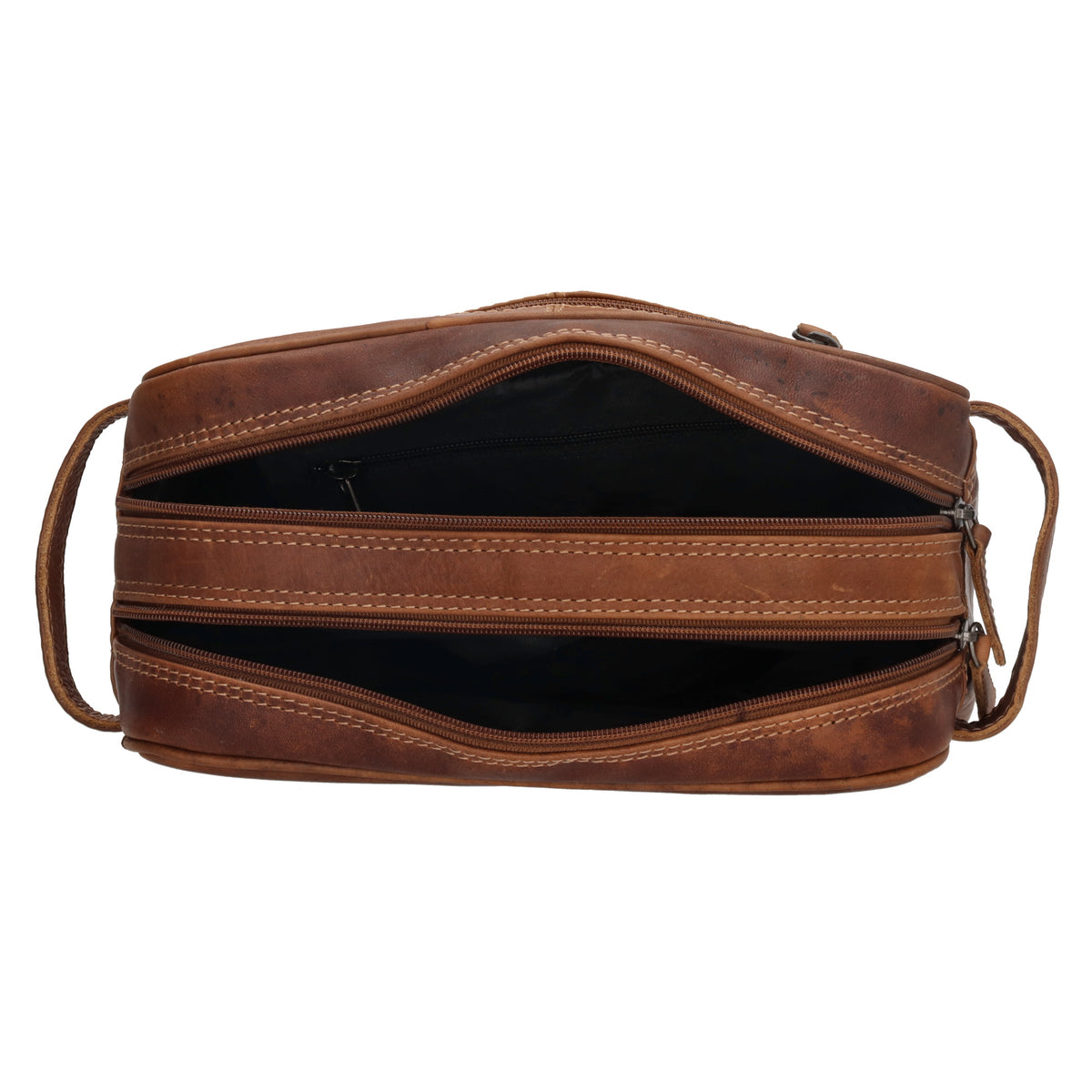 Kulturtasche 25x15cm in Cognac aus Leder mit zwei Fächern - leder-accessoires.com