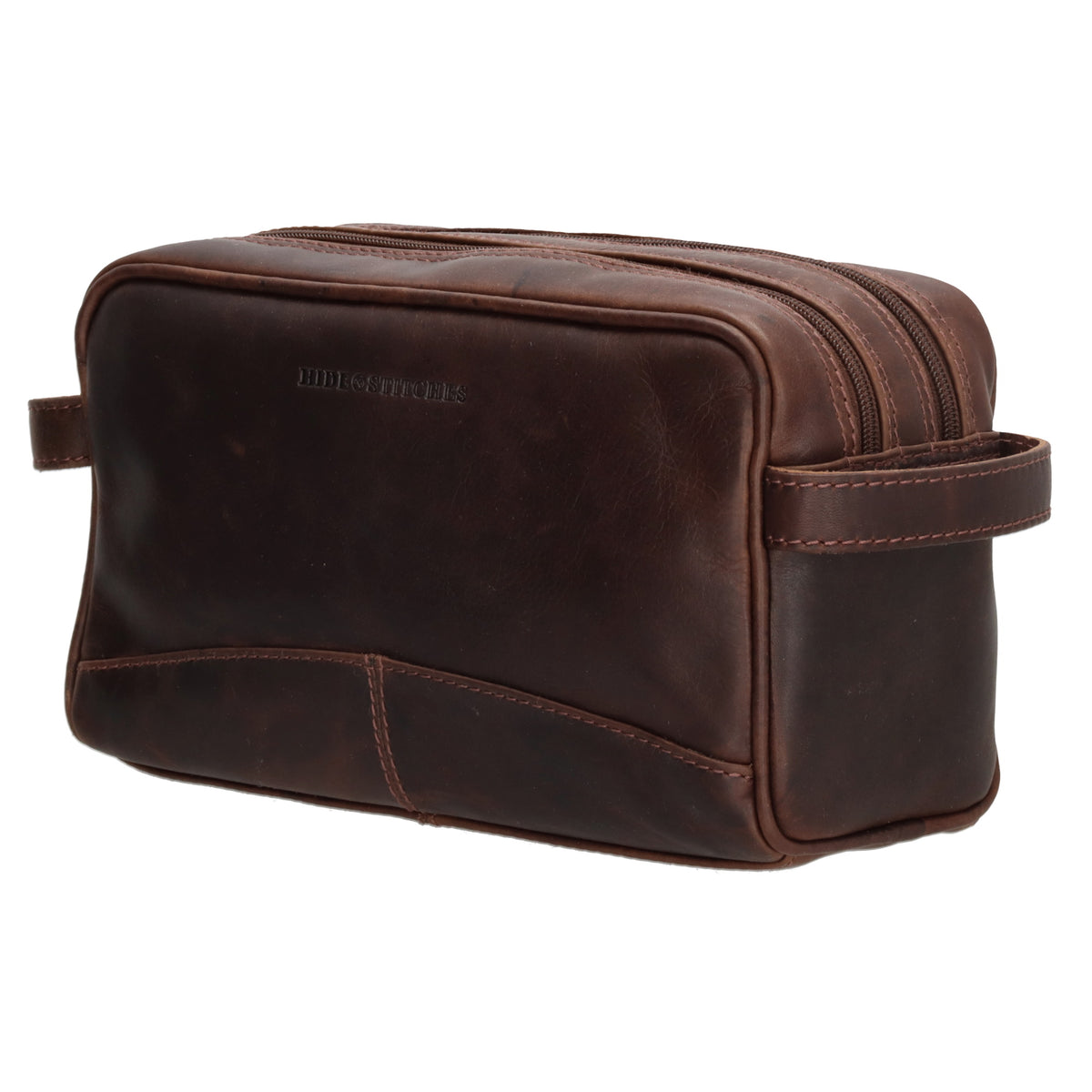 Kulturtasche 25x15cm in Braun aus Leder mit zwei Fächern - leder-accessoires.com
