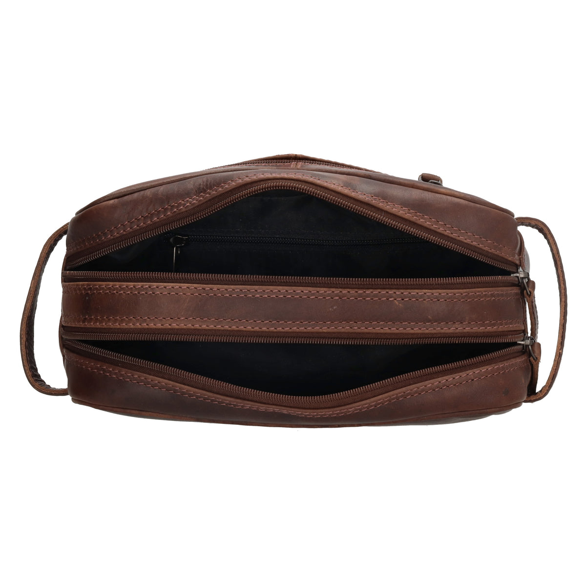 Kulturtasche 25x15cm in Braun aus Leder mit zwei Fächern - leder-accessoires.com