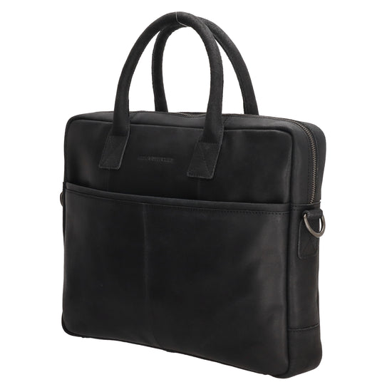 Businesstasche 39x31cm in Schwarz aus Leder mit Reißverschluss - leder-accessoires.com