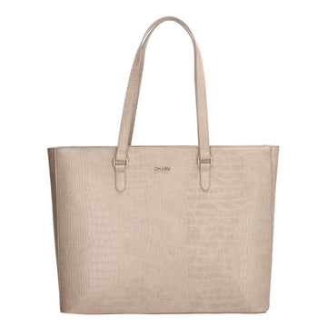 Shopper aus Kunstleder in Beige 45,5x31,5cm mit Kroko-Optik - leder-accessoires.com
