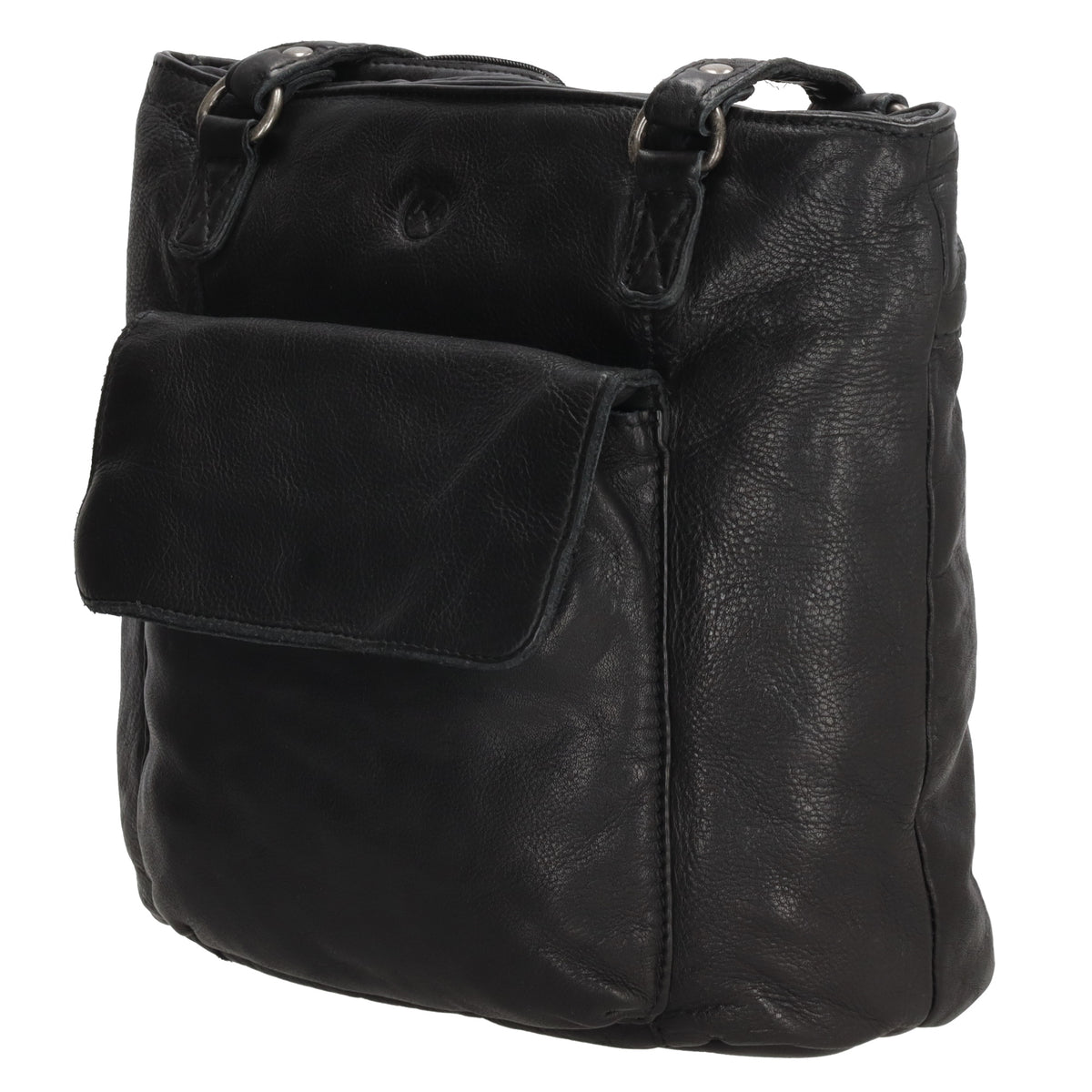Ledershopper-| Rucksack 23 x 26,5cm in Schwarz mit Reißverschluss und Vortasche - leder-accessoires.com