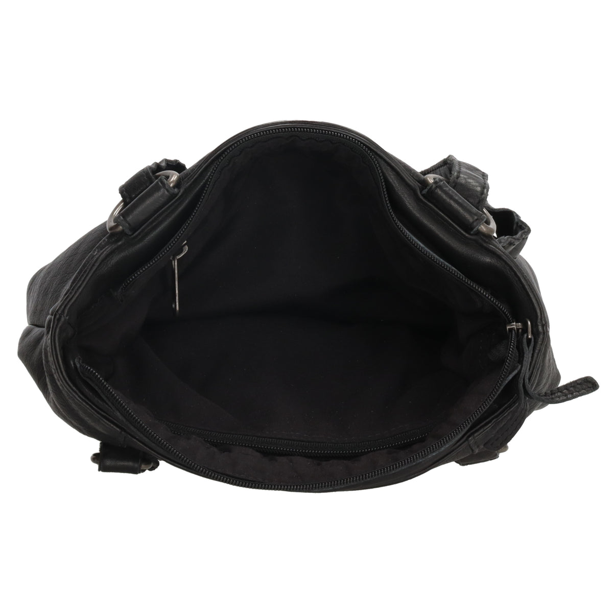 Ledershopper-| Rucksack 23 x 26,5cm in Schwarz mit Reißverschluss und Vortasche - leder-accessoires.com