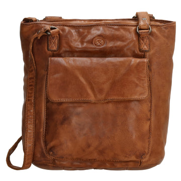 Ledershopper-| Rucksack 23 x 26,5cm in Cognac mit Reißverschluss und Vortasche - leder-accessoires.com