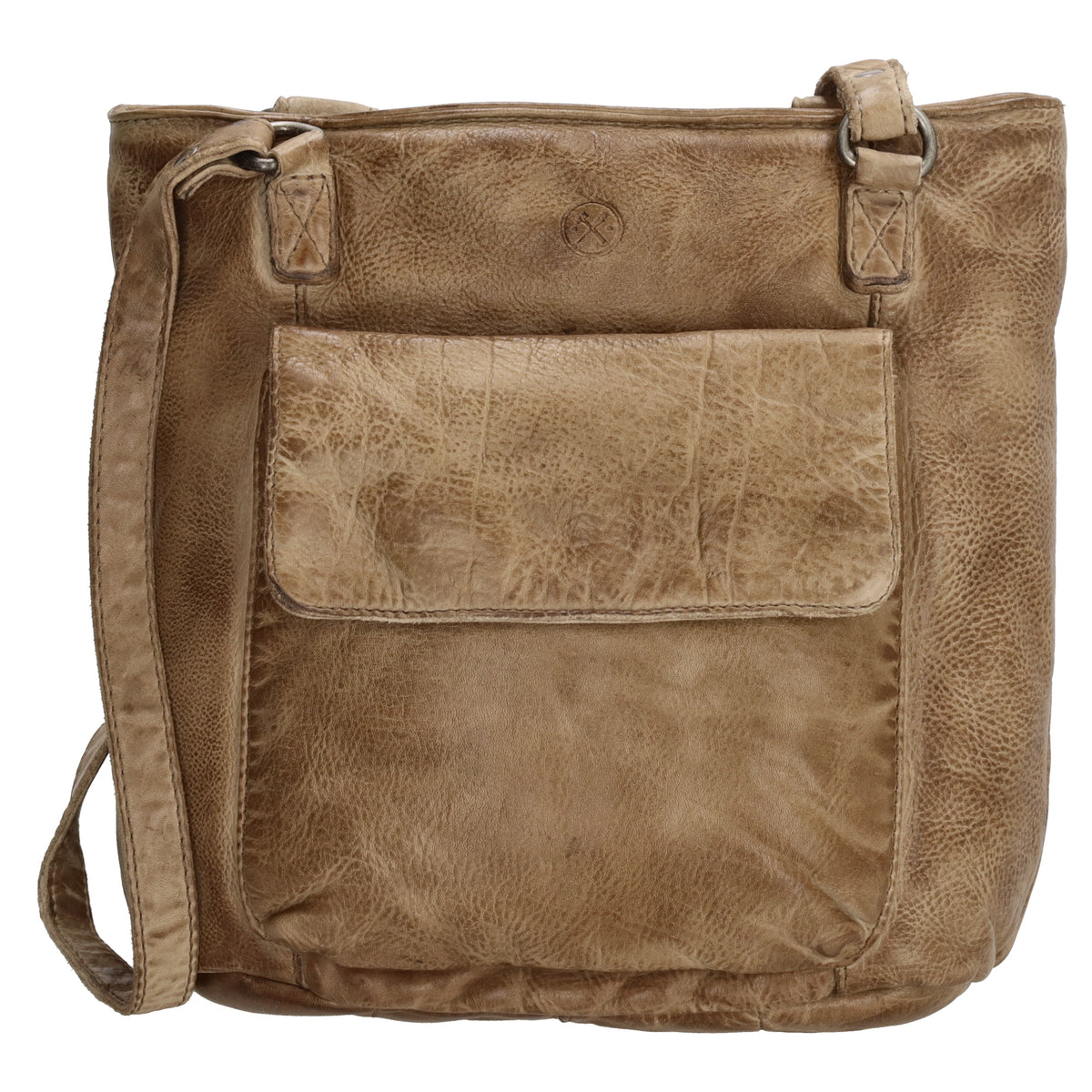 Ledershopper-| Rucksack 23 x 26,5cm in Sand mit Reißverschluss und Vortasche - leder-accessoires.com