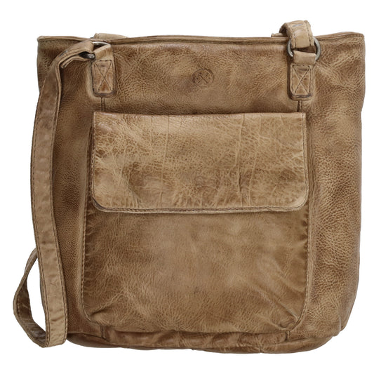 Ledershopper-| Rucksack 23 x 26,5cm in Sand mit Reißverschluss und Vortasche - leder-accessoires.com