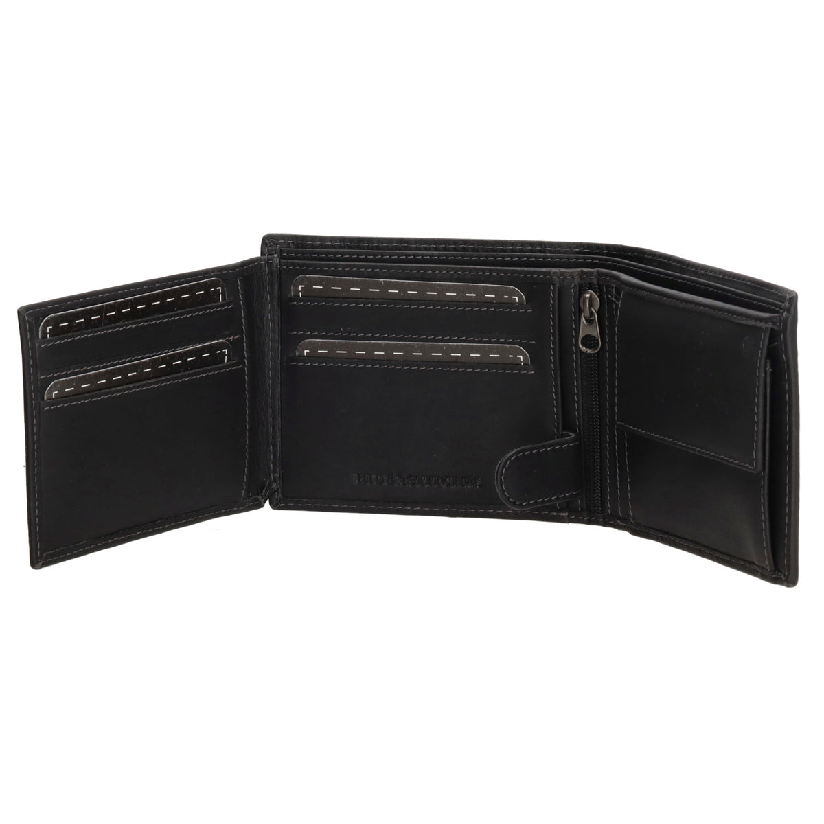 Geldbörse Querformat 9x11,5cm in Schwarz mit Riegel innen aus Leder - leder-accessoires.com
