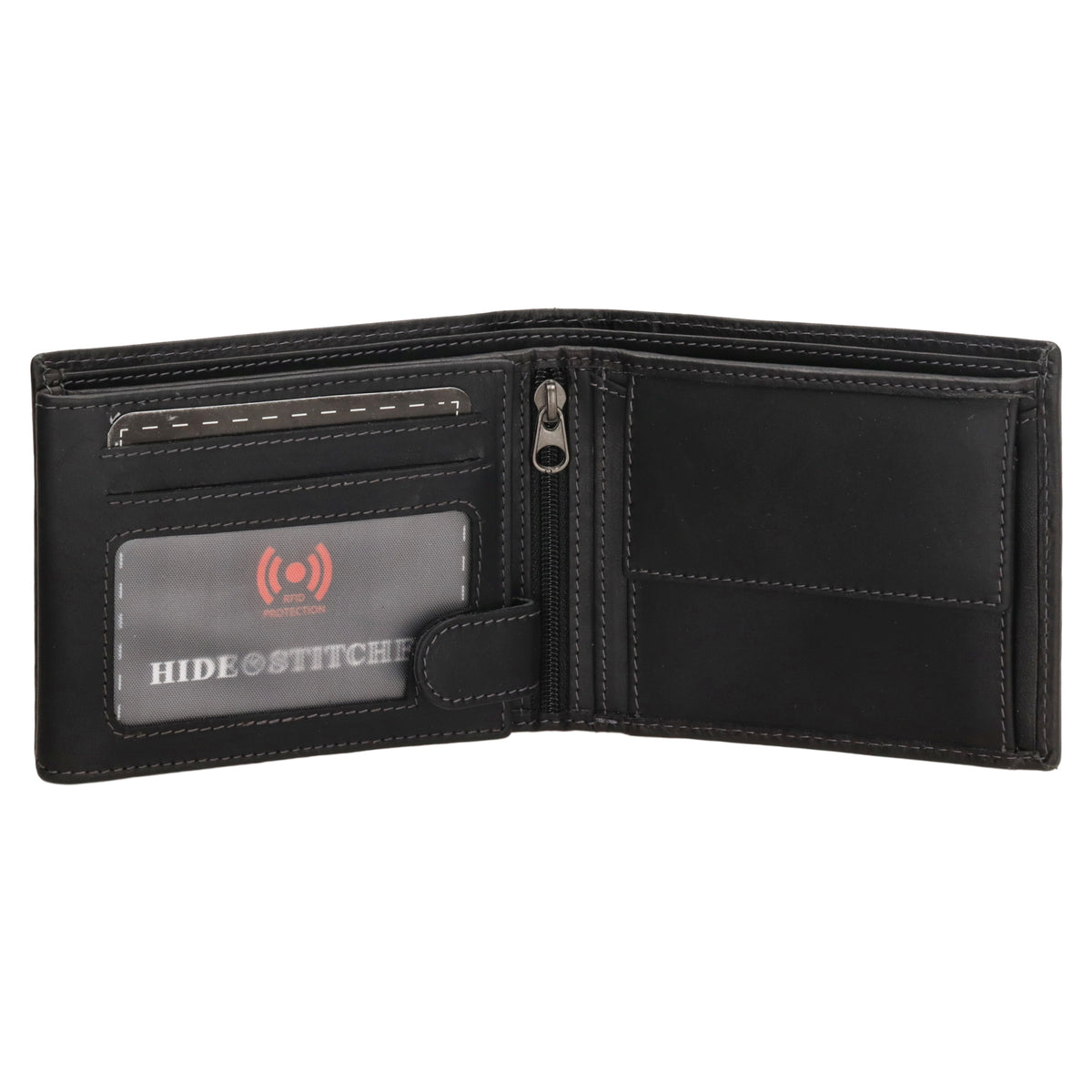 Geldbörse Querformat  9 x 11cm mit Reißverschluss in Schwarz aus Leder - leder-accessoires.com