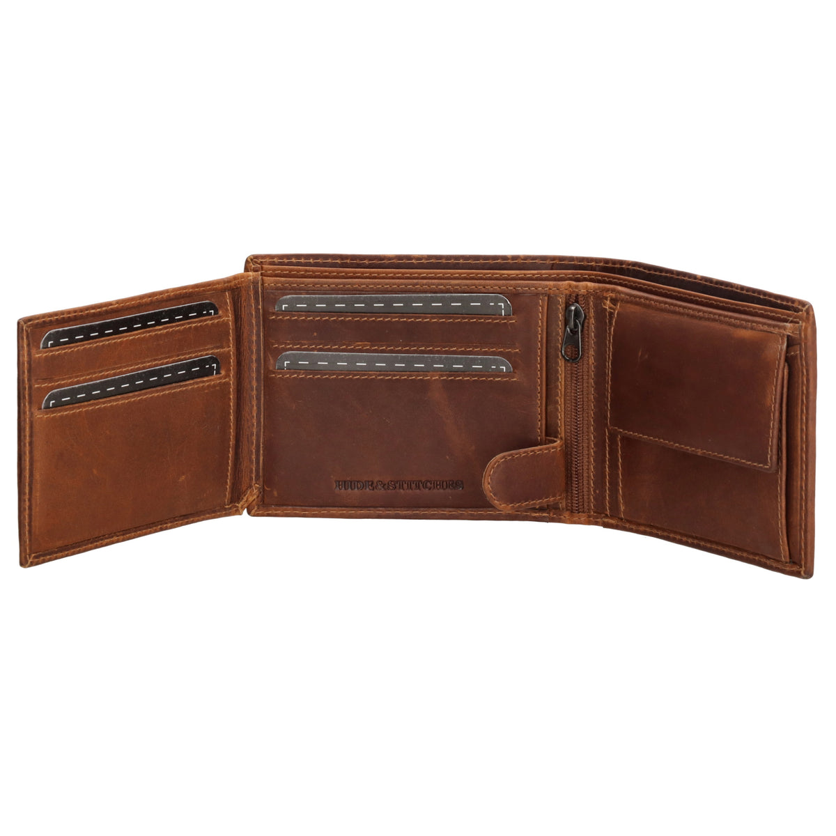 Geldbörse Querformat 9x11cm mit Reißverschluss in Cognac aus Leder - leder-accessoires.com