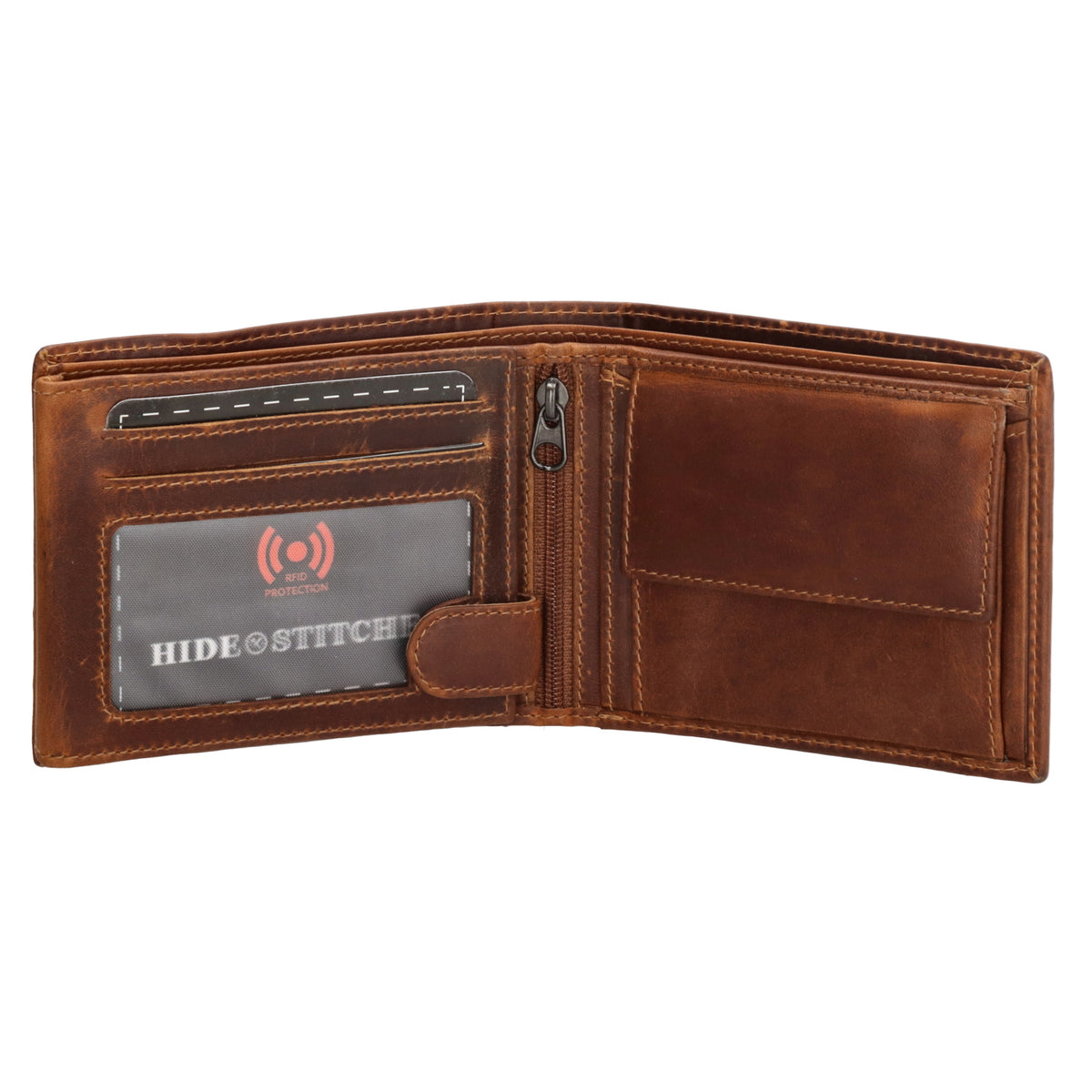 Geldbörse Querformat 9x11cm mit Reißverschluss in Cognac aus Leder - leder-accessoires.com