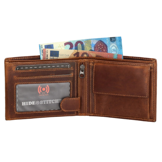 Geldbörse Querformat 9x11cm mit Reißverschluss in Cognac aus Leder - leder-accessoires.com