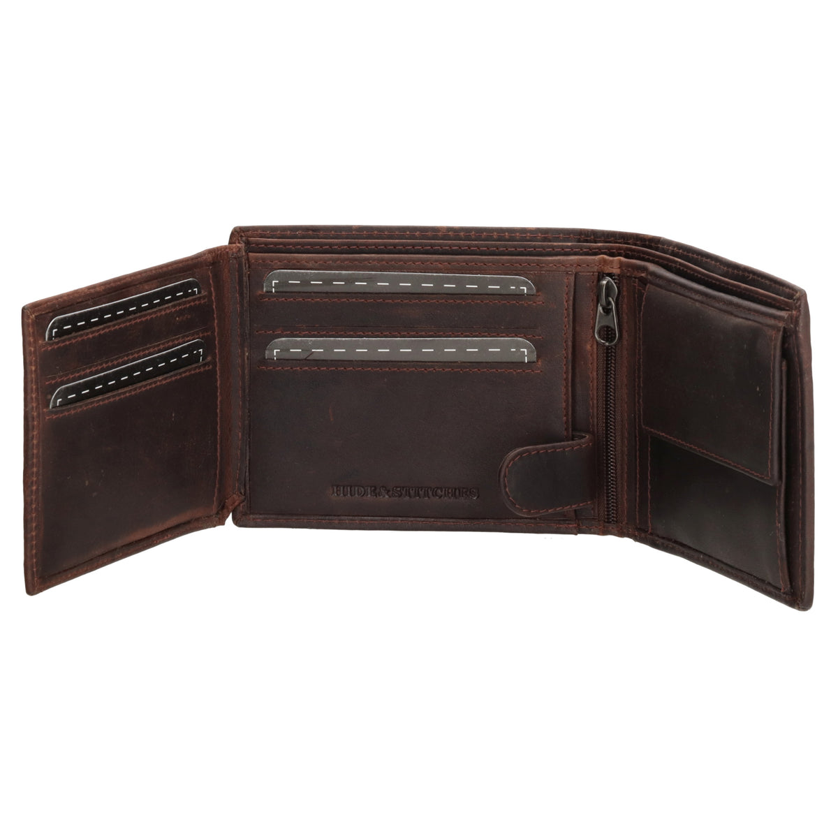 Geldbörse Querformat 9x11,5cm in Braun mit Riegel innen aus Leder - leder-accessoires.com