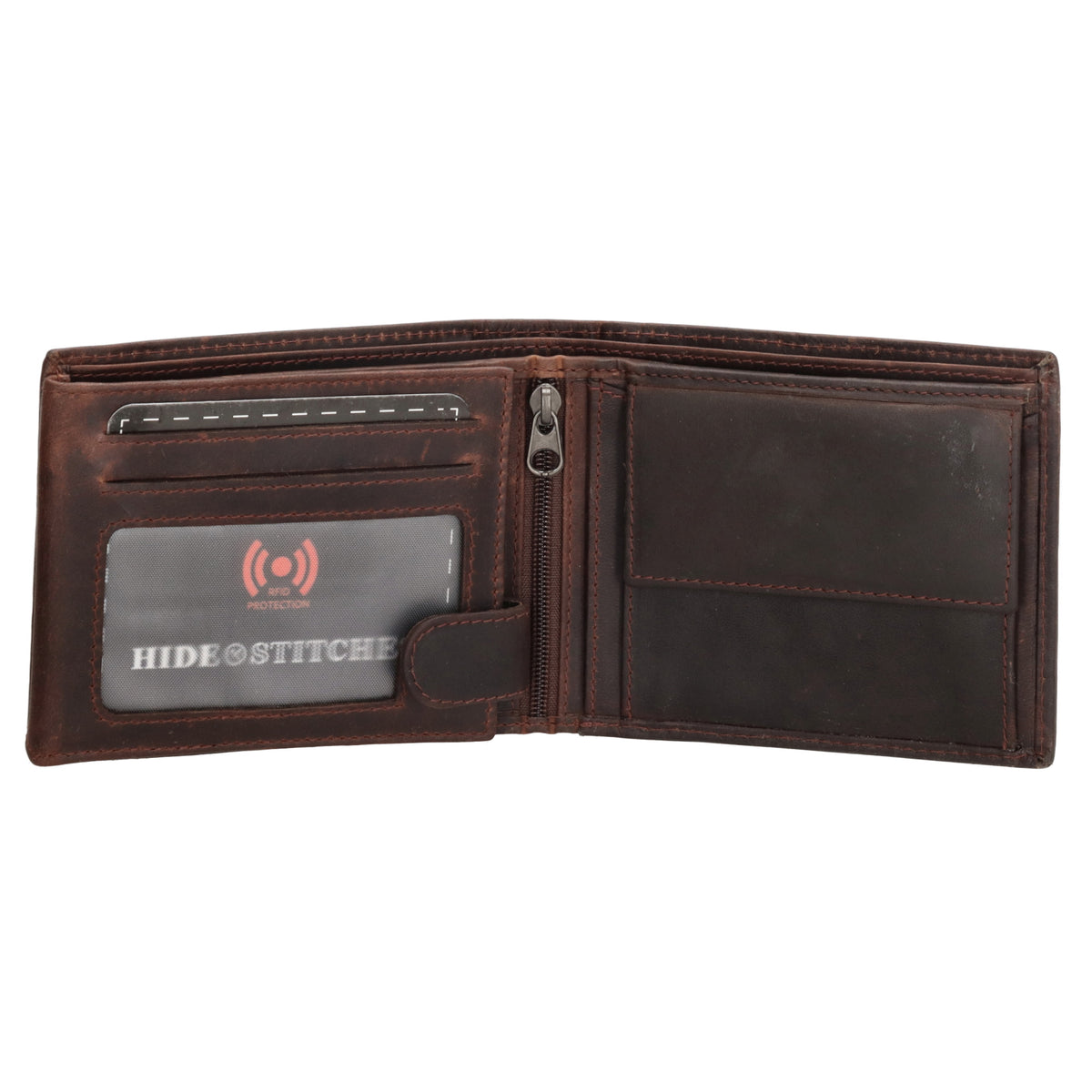 Geldbörse Querformat 9 x 11cm mit Reißverschluss in Braun aus Leder - leder-accessoires.com