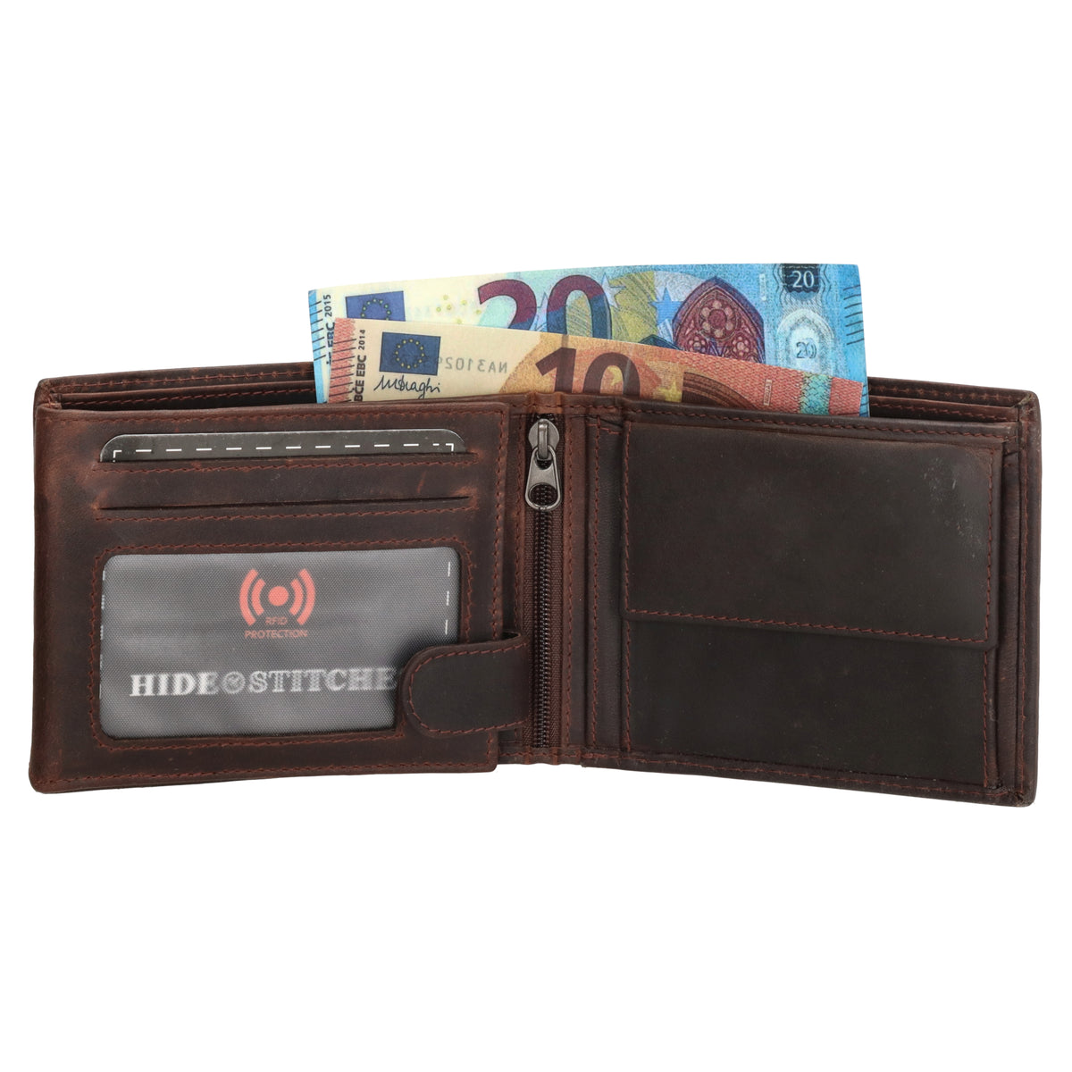 Geldbörse Querformat 9x11,5cm in Braun mit Riegel innen aus Leder - leder-accessoires.com
