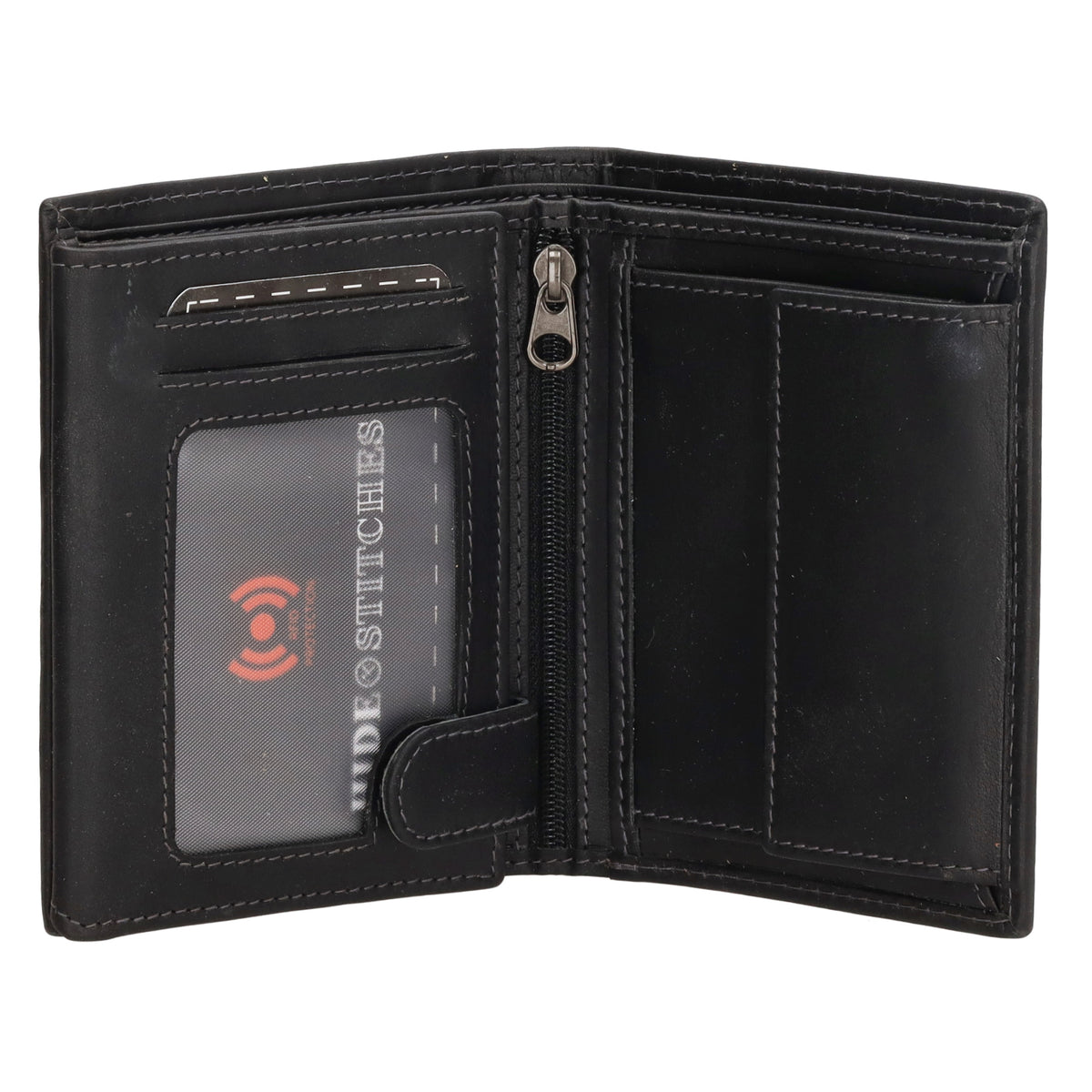 Geldbörse Hochformat 9x12cm in Schwarz mit Riegel innen aus Leder - leder-accessoires.com