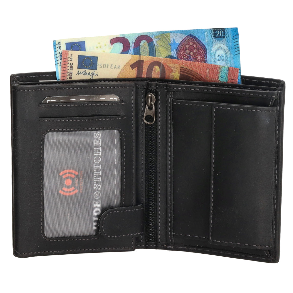 Geldbörse Hochformat 12 x 9cm mit Riegel in Schwarz aus Leder - leder-accessoires.com