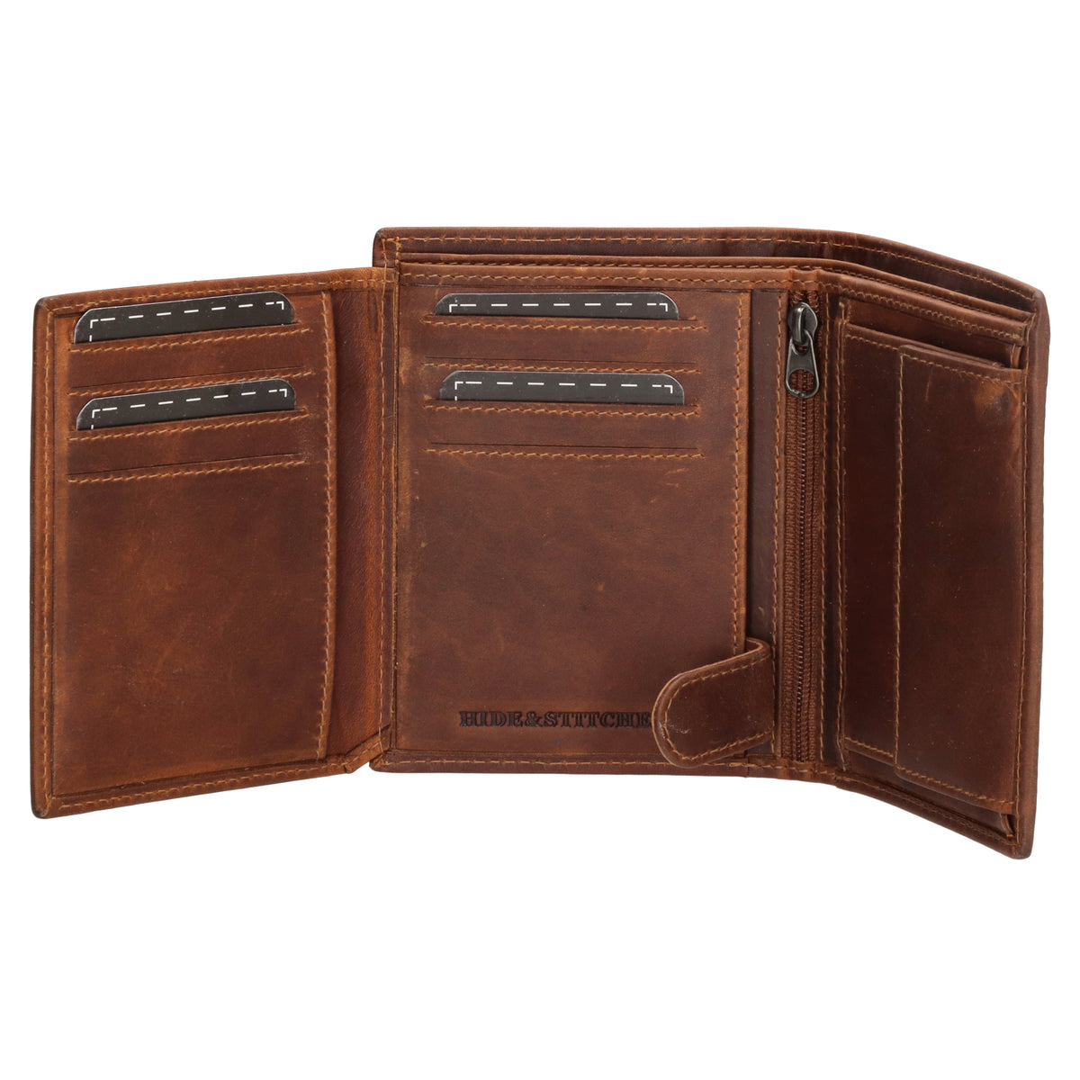 Geldbörse Hochformat 9x12cm in Cognac mit Riegel innen aus Leder - leder-accessoires.com