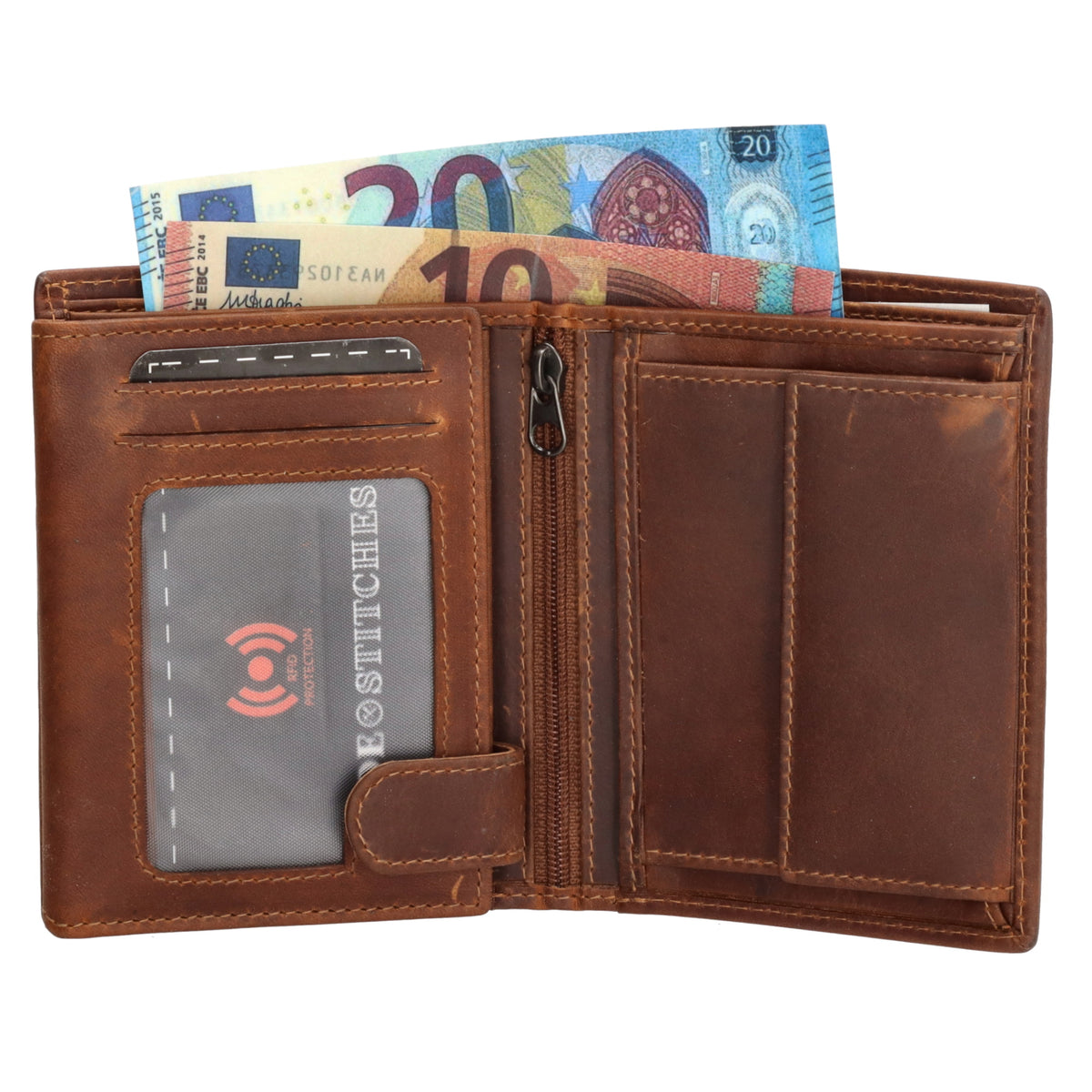Geldbörse Hochformat 9x12cm in Cognac mit Riegel innen aus Leder - leder-accessoires.com
