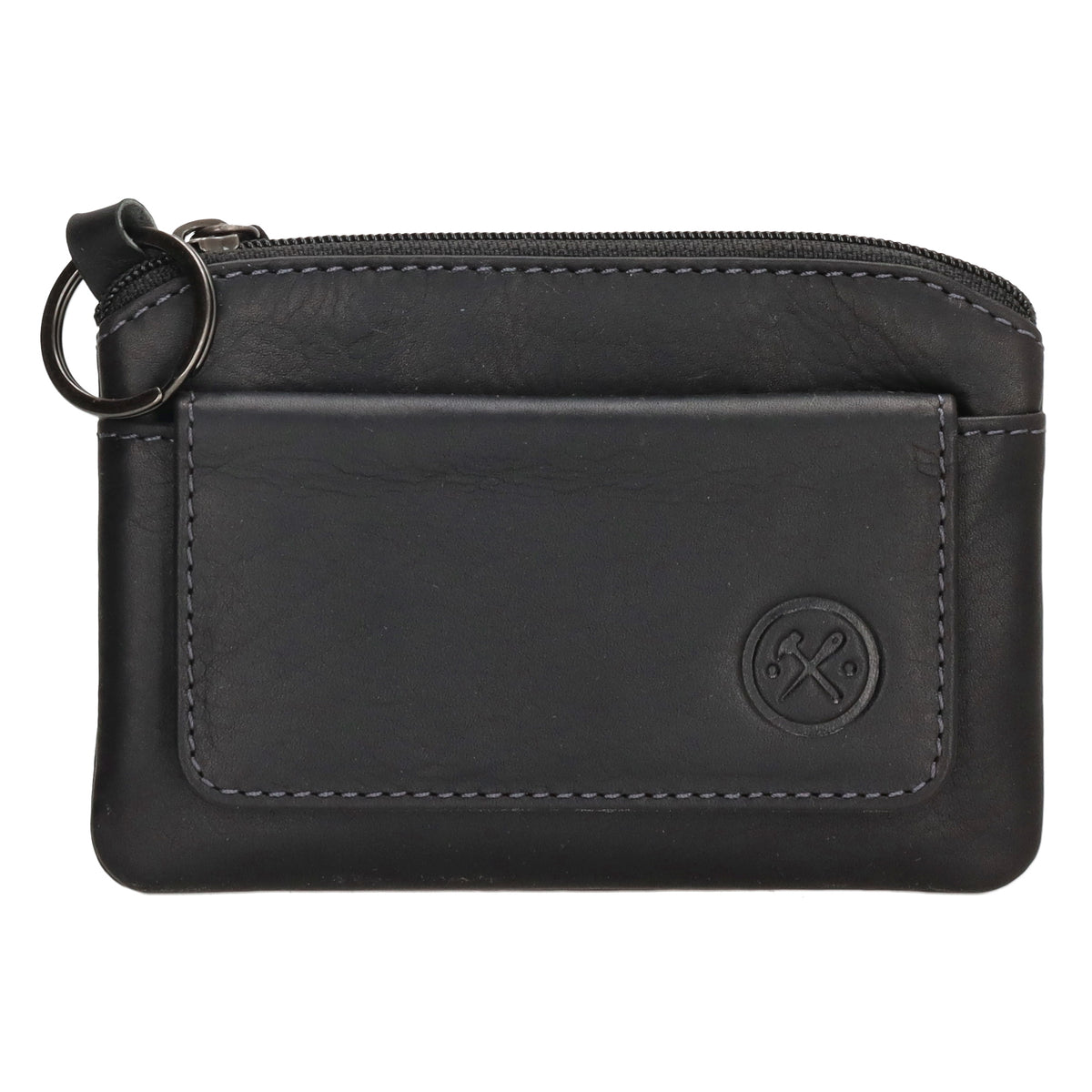 Schlüsseletui 11,2x8cm in Schwarz aus Leder mit Vortasche - leder-accessoires.com