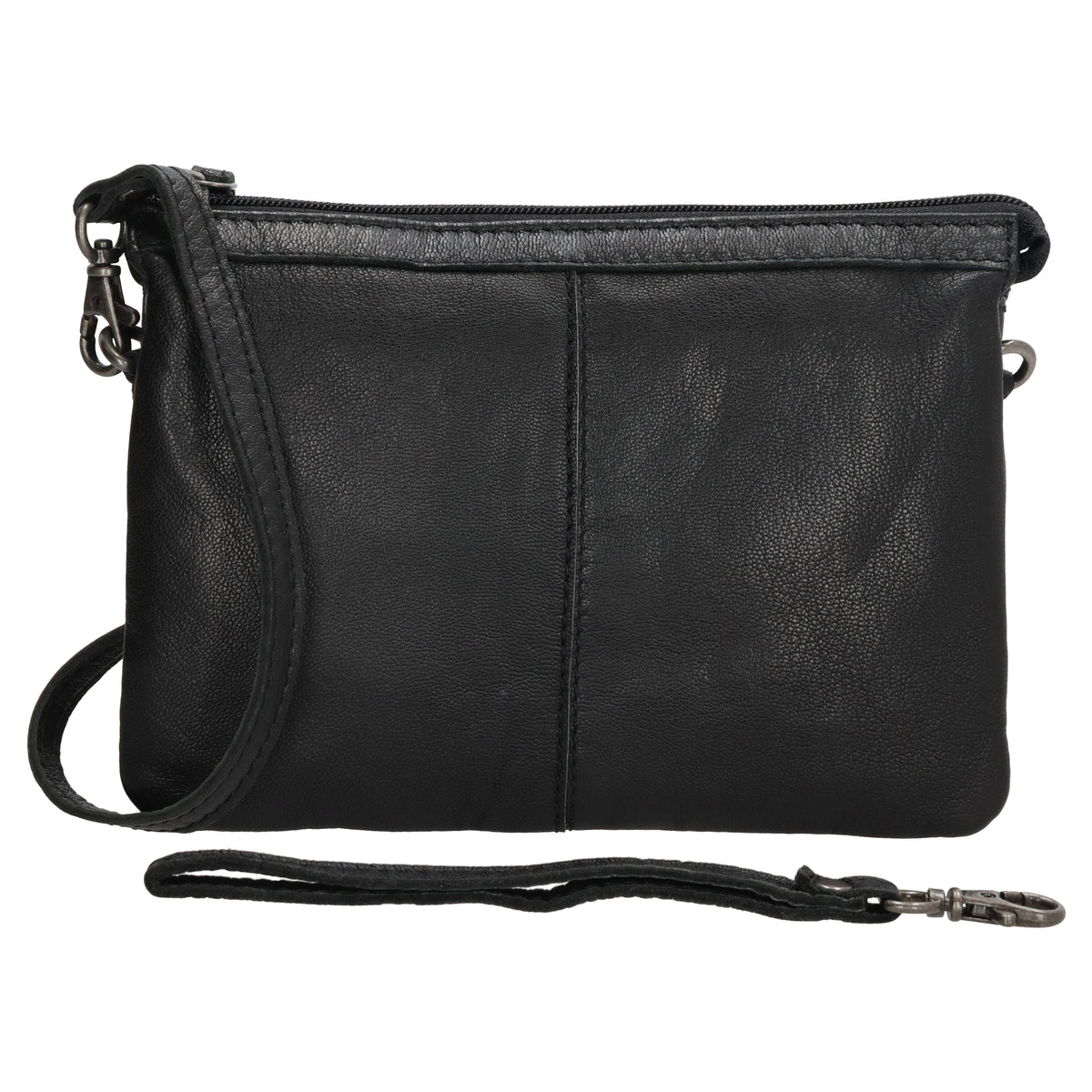Schultertasche 19x14cm in Schwarz aus Leder mit Reißverschluss - leder-accessoires.com
