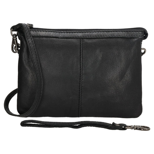 Schultertasche 19x14cm in Schwarz aus Leder mit Reißverschluss - leder-accessoires.com