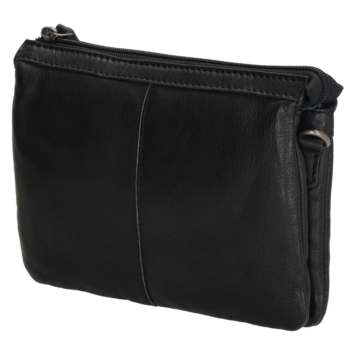 Schultertasche 19x14cm in Schwarz aus Leder mit Reißverschluss - leder-accessoires.com