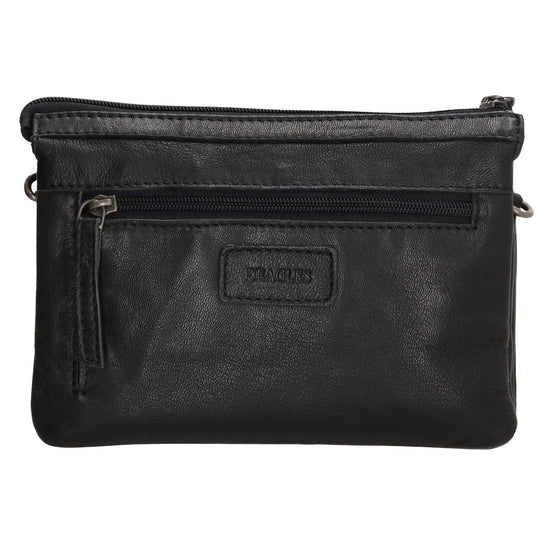 Schultertasche 19x14cm in Schwarz aus Leder mit Reißverschluss - leder-accessoires.com