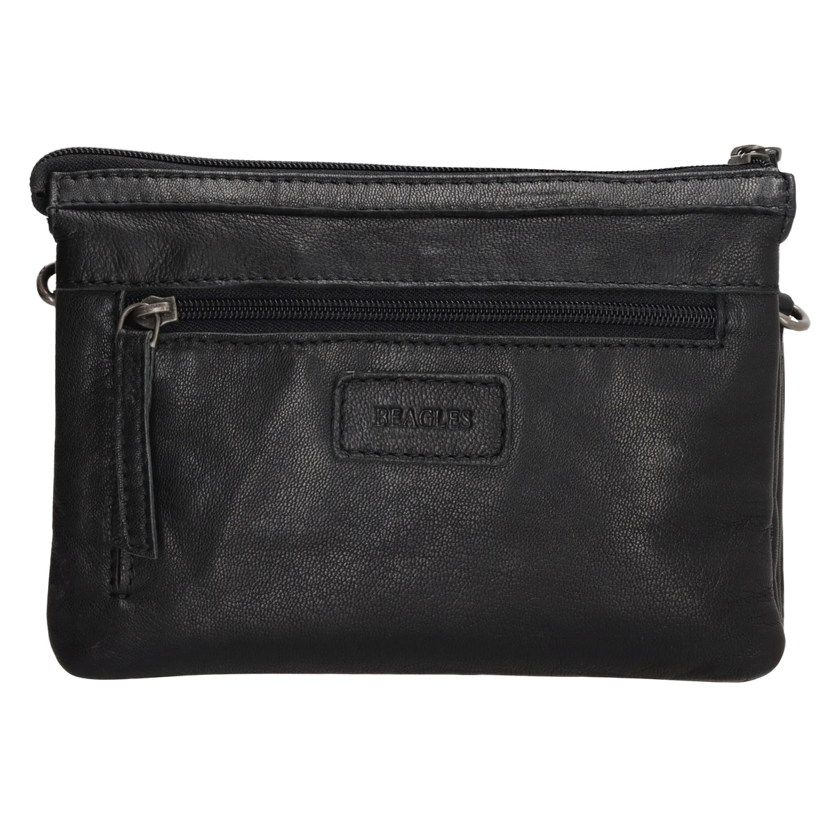 Schultertasche 19x14cm in Schwarz aus Leder mit Reißverschluss - leder-accessoires.com