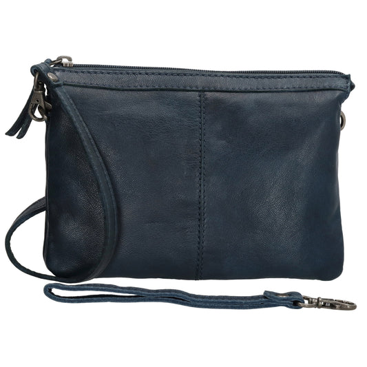 Schultertasche 19x14cm in Marine|Blau aus Leder mit Reißverschluss - leder-accessoires.com