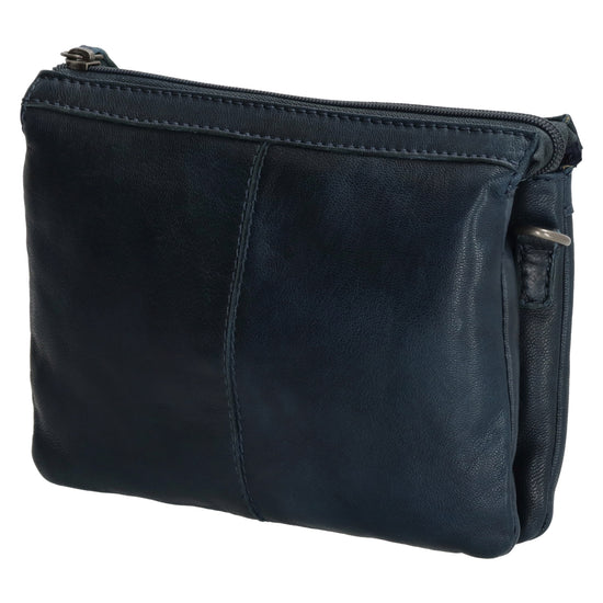 Schultertasche 19x14cm in Marine|Blau aus Leder mit Reißverschluss - leder-accessoires.com