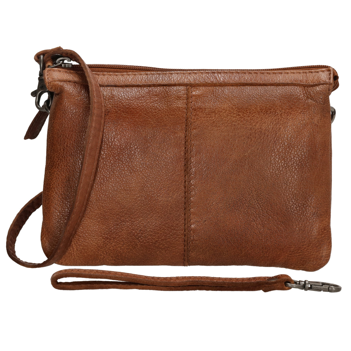 Schultertasche 19x14cm in Cognac aus Leder mit Reißverschluss - leder-accessoires.com