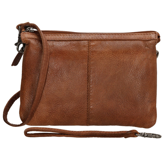 Schultertasche 19x14cm in Cognac aus Leder mit Reißverschluss - leder-accessoires.com