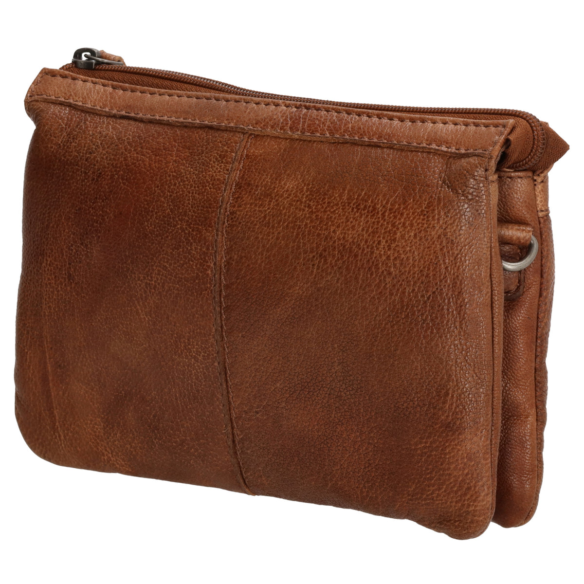 Schultertasche 19x14cm in Cognac aus Leder mit Reißverschluss - leder-accessoires.com