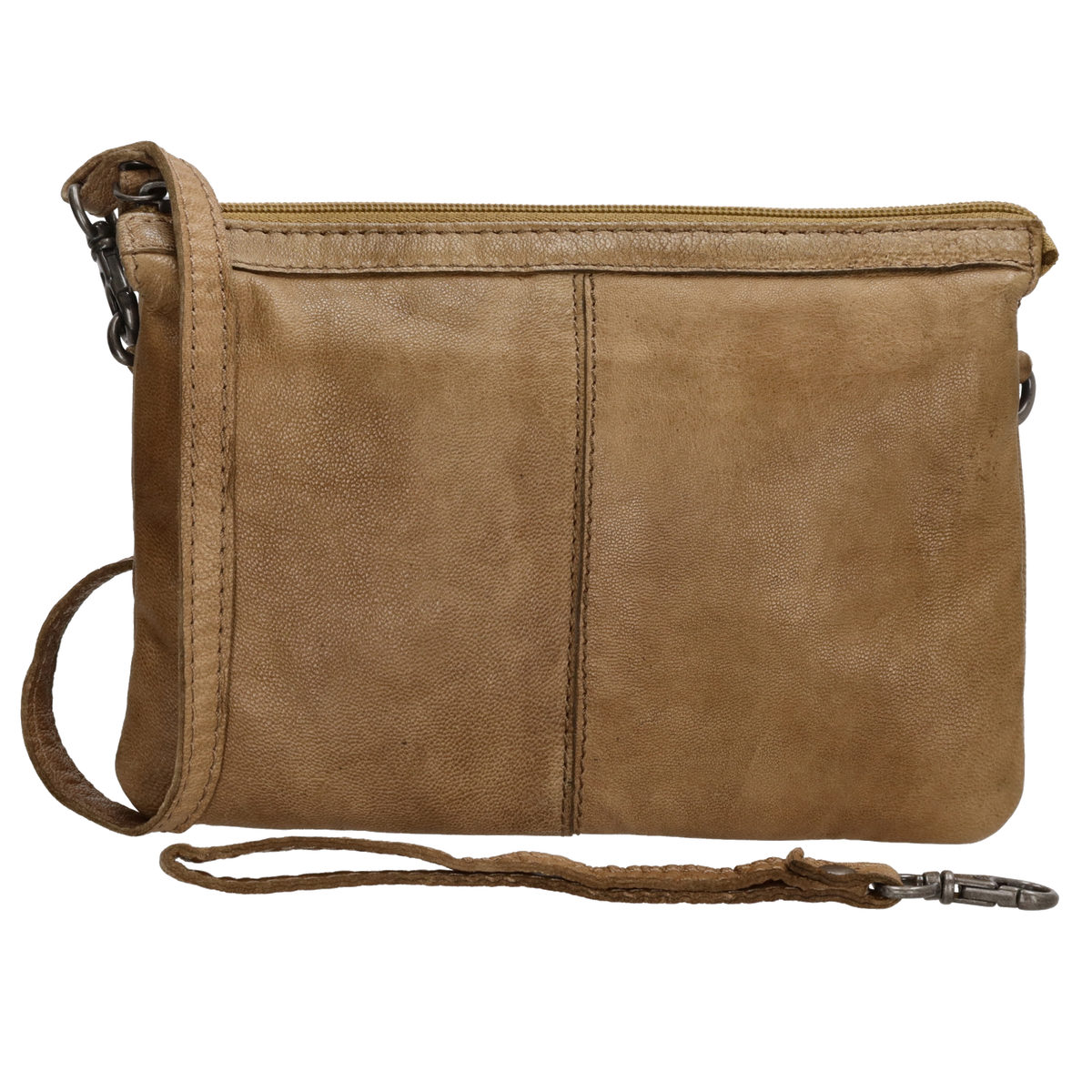 Schultertasche 19x14cm in Taupe aus Leder mit Reißverschluss - leder-accessoires.com