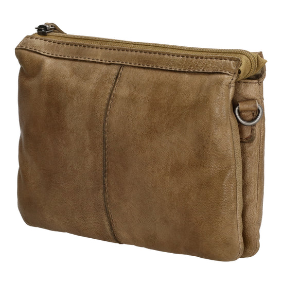 Schultertasche 19x14cm in Taupe aus Leder mit Reißverschluss - leder-accessoires.com