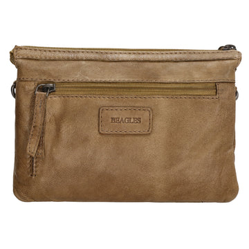 Schultertasche 19x14cm in Taupe aus Leder mit Reißverschluss - leder-accessoires.com