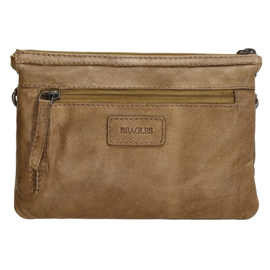 Schultertasche 19x14cm in Taupe aus Leder mit Reißverschluss - leder-accessoires.com