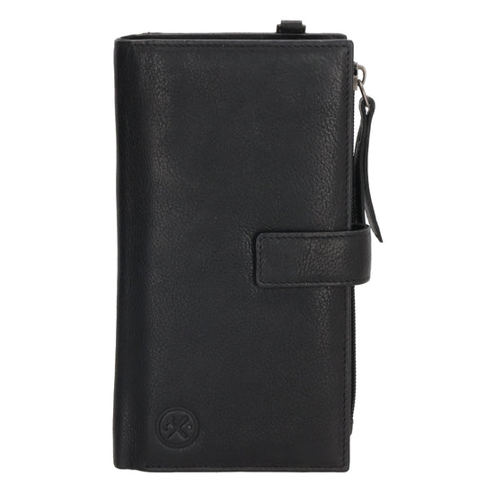 Lederbörse 18,5x10cm mit Handyfach in Schwarz und Riegel - leder-accessoires.com