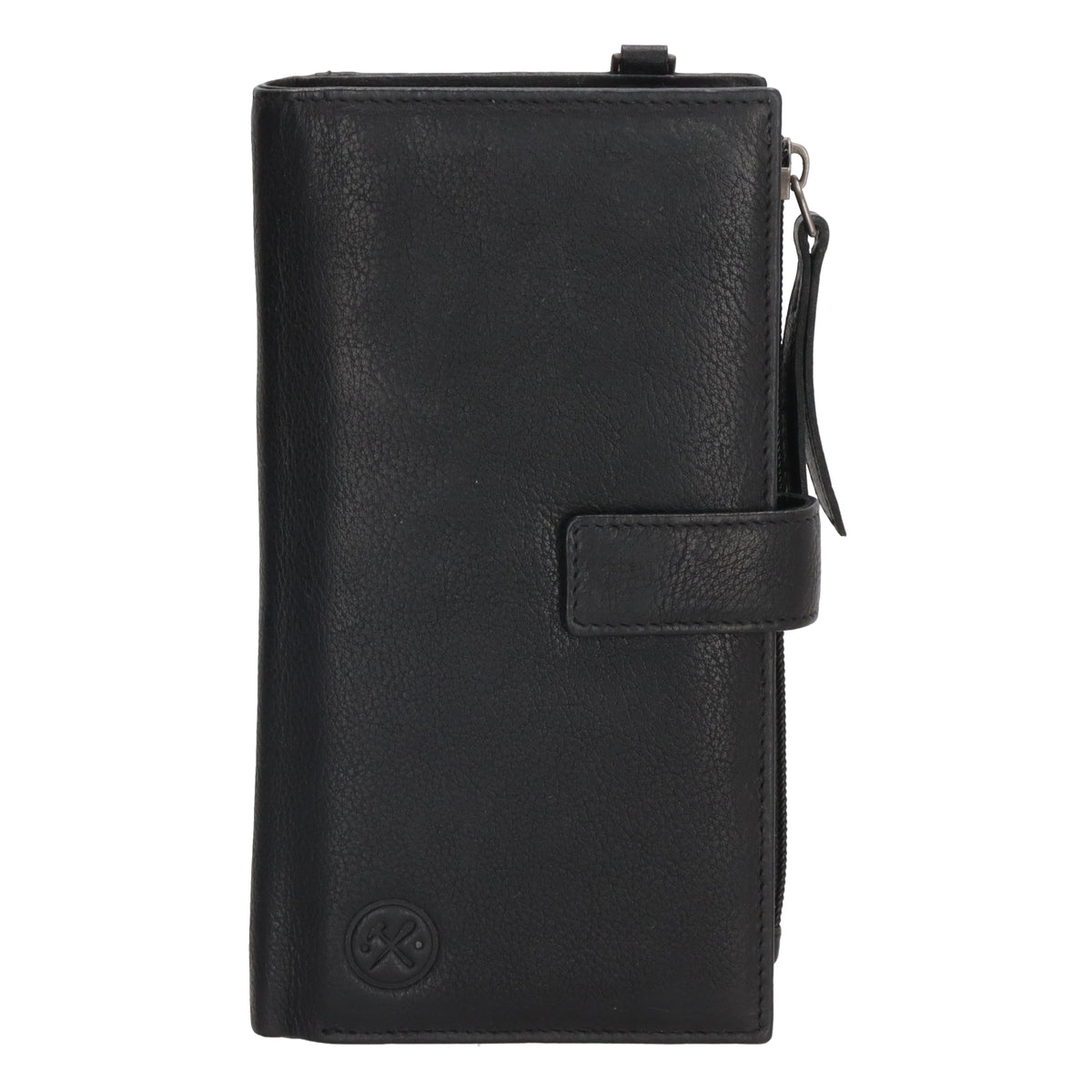 Lederbörse 18,5x10cm mit Handyfach in Schwarz und Riegel - leder-accessoires.com