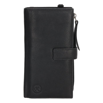 Lederbörse 18,5x10cm mit Handyfach in Schwarz und Riegel - leder-accessoires.com