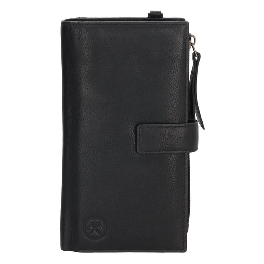 Lederbörse 18,5x10cm mit Handyfach in Schwarz und Riegel - leder-accessoires.com