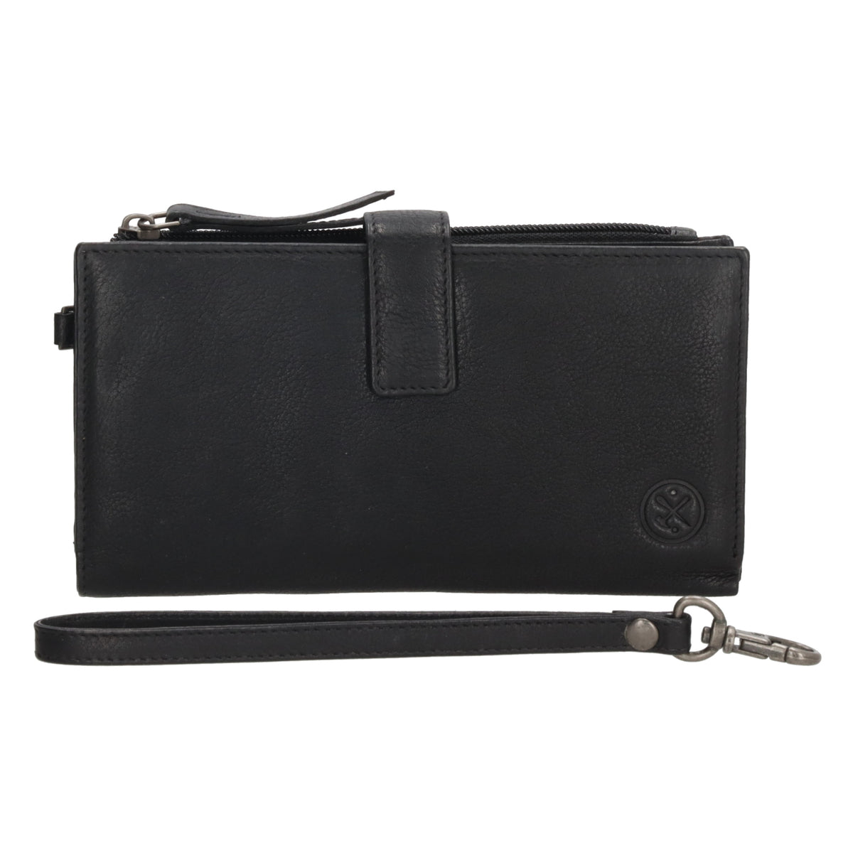 Lederbörse 18,5x10cm mit Handyfach in Schwarz und Riegel - leder-accessoires.com