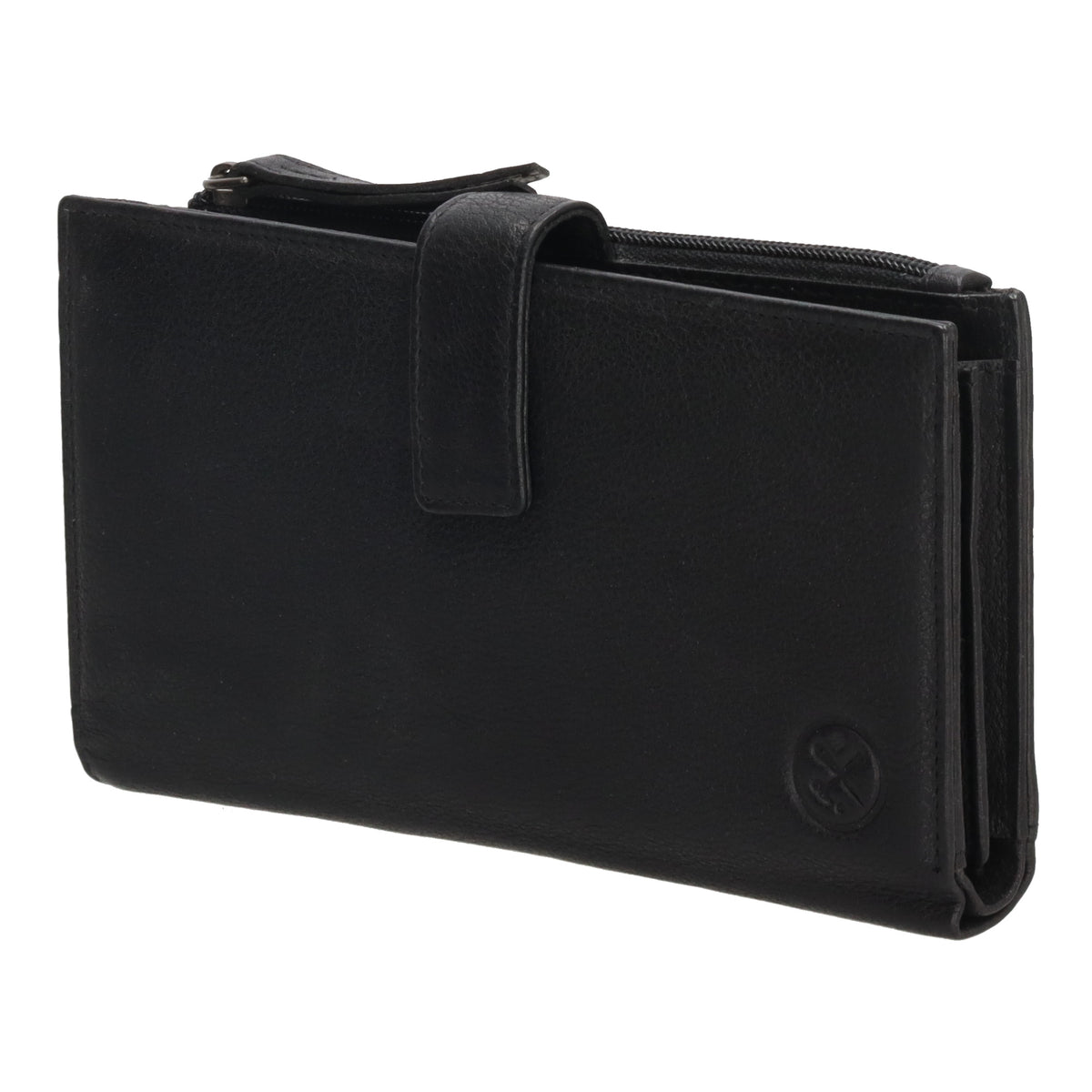 Lederbörse 18,5x10cm mit Handyfach in Schwarz und Riegel - leder-accessoires.com