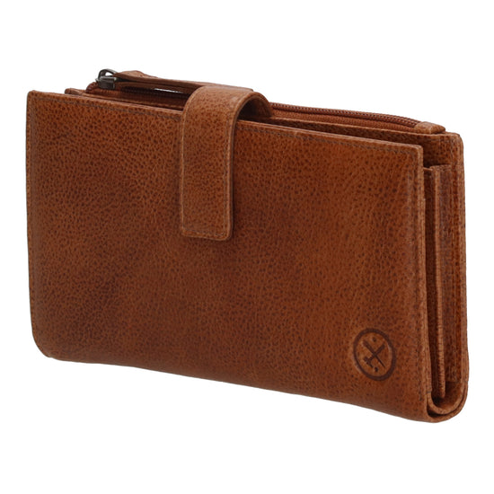 Lederbörse 18,5x10cm mit Handyfach in Cognac und Riegel - leder-accessoires.com
