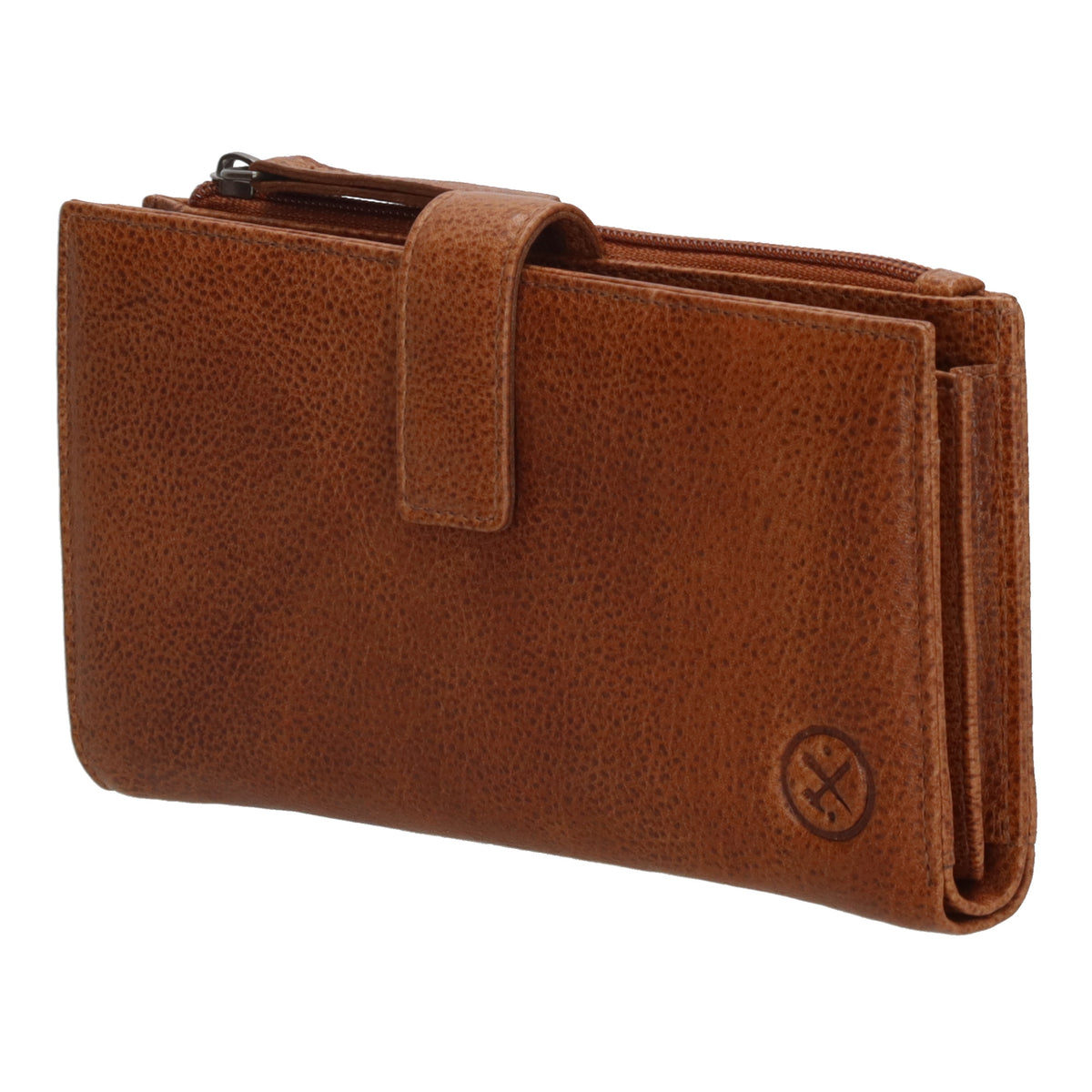 Lederbörse 18,5x10cm mit Handyfach in Cognac und Riegel - leder-accessoires.com