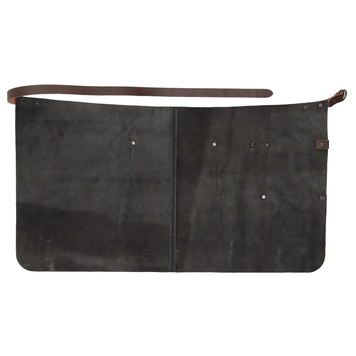 Lederschürze kurz in Schwarz mit Vortasche zum Verstellen - leder-accessoires.com