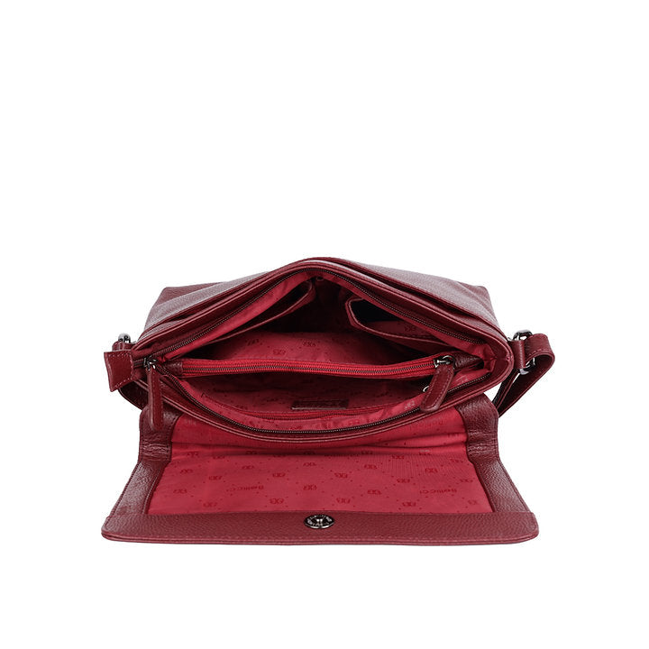 Umhängetasche Querformat aus Leder in Rot mit Überschlag - leder-accessoires.com