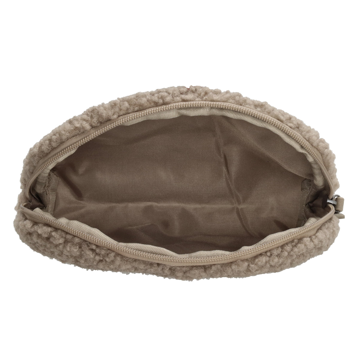 Schmuck-| Kulturtasche 26 x 6,5cm in Taupe aus Teddyfell - leder-accessoires.com