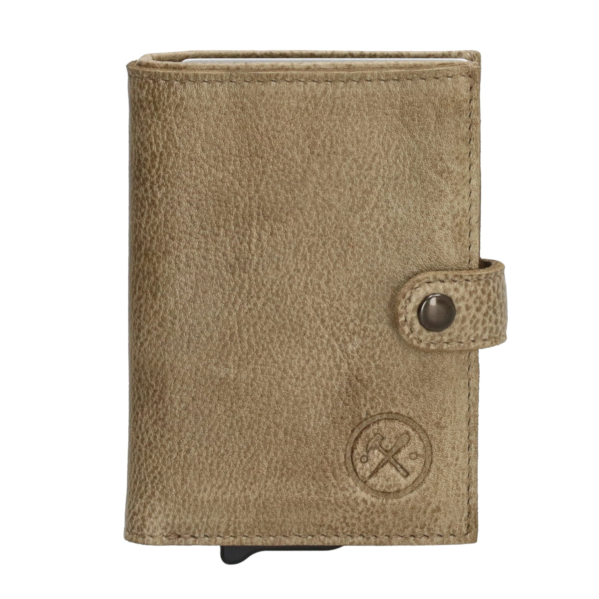Safety Wallet 7,2x10cm Leder Sand – Schlanke Geldbörse mit Kartenhalter - leder-accessoires.com